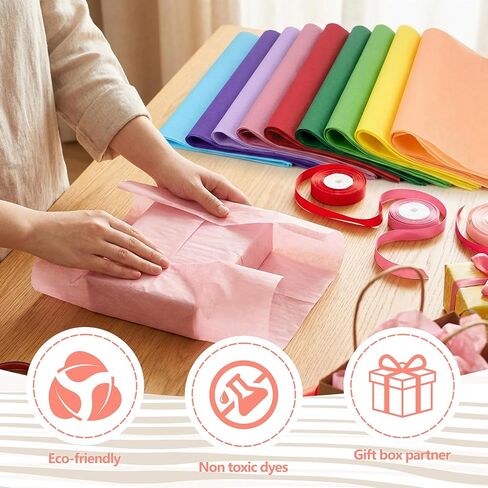 Bobobag 150 Sheets Colored Tissue Paper, 20X14 inch Christmas Tissue Paper for Gift Bags,Gold Silver Red Green Yellow White Black Gift Wrapping(25 Colors) in Kuwait
