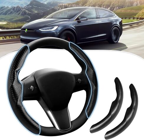 Custom-Fit Steering Wheel Cover for Tesla, Telsa Model 3 / Y Carbon Fiber Steering Wheel Cover for Men/Women, Anti-Slip, Comfortable Grip, Breathable, Model 3 / Y Accessories (Black) in Kuwait