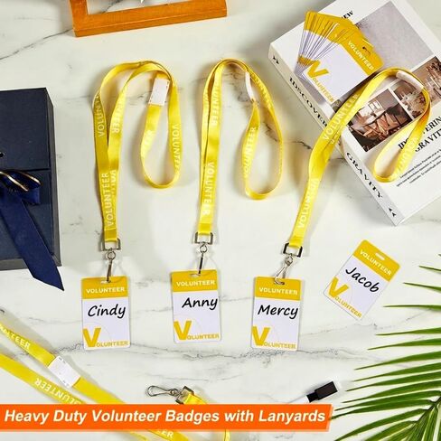 Yeaqee 50 Set Volunteer Lanyards with Badges Reusable Volunteer Name Tags with Breakaway Lanyard Heavy Duty Plastic Identification Badge Volunteer Identified Pass for Church, Event(Purple) in Kuwait