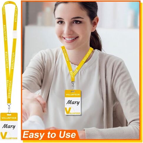 Yeaqee 50 Set Volunteer Lanyards with Badges Reusable Volunteer Name Tags with Breakaway Lanyard Heavy Duty Plastic Identification Badge Volunteer Identified Pass for Church, Event(Purple) in Kuwait