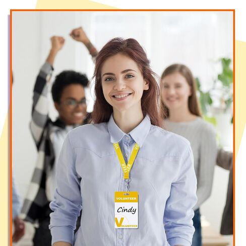 Yeaqee 50 Set Volunteer Lanyards with Badges Reusable Volunteer Name Tags with Breakaway Lanyard Heavy Duty Plastic Identification Badge Volunteer Identified Pass for Church, Event(Purple) in Kuwait