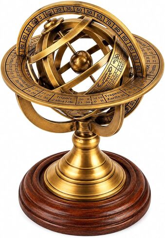 5" Nautical Brass Armillary Sphere World Globe Rosewood Base Table Decor Gift in Kuwait