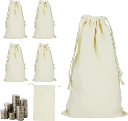 6 Pack 10x17" Coin Deposit Change Transit Bags Canvas Bank Coin Money Cash Bag Sacks with Drawstring Heavy Duty Sacks in Kuwait