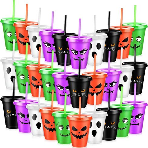 Vesici 30 Pcs Halloween Cups with Lids Straws, 16 oz Reusable Tumbler in Kuwait