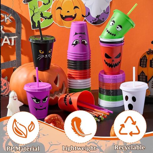 Vesici 30 Pcs Halloween Cups with Lids Straws, 16 oz Reusable Tumbler in Kuwait