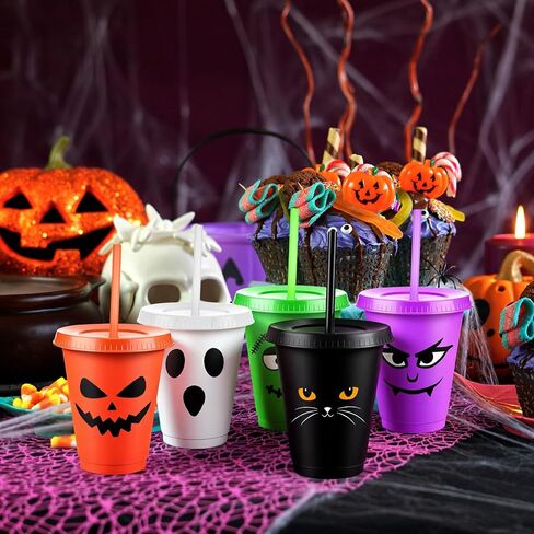 Vesici 30 Pcs Halloween Cups with Lids Straws, 16 oz Reusable Tumbler in Kuwait