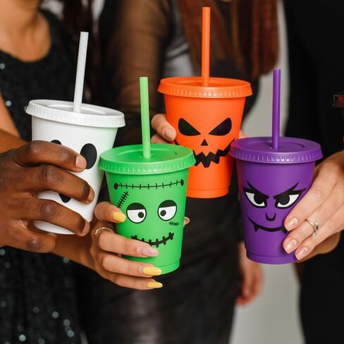 Vesici 30 Pcs Halloween Cups with Lids Straws, 16 oz Reusable Tumbler in Kuwait