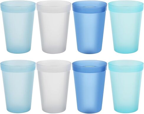 Blwan 8-Pack Small 8.5oz Plastic Cups, BPA-Free Reusable Juice Cups, Microwave & Dishwasher Safe, Translucent Assorted Colors, Stackable for Kids, Breakfast, Party & Daily Use in Kuwait