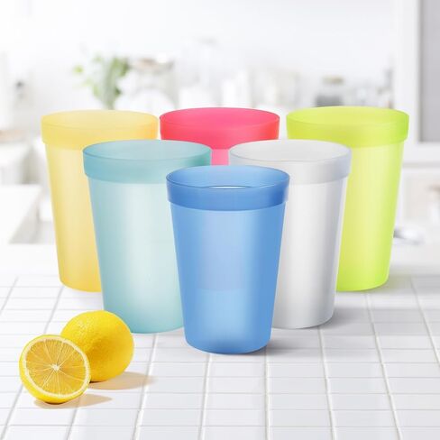 Blwan 8-Pack Small 8.5oz Plastic Cups, BPA-Free Reusable Juice Cups, Microwave & Dishwasher Safe, Translucent Assorted Colors, Stackable for Kids, Breakfast, Party & Daily Use in Kuwait
