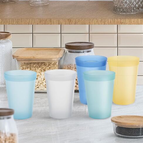 Blwan 8-Pack Small 8.5oz Plastic Cups, BPA-Free Reusable Juice Cups, Microwave & Dishwasher Safe, Translucent Assorted Colors, Stackable for Kids, Breakfast, Party & Daily Use in Kuwait