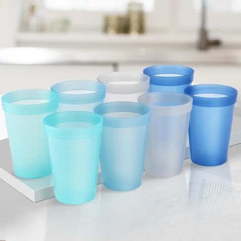Blwan 8-Pack Small 8.5oz Plastic Cups, BPA-Free Reusable Juice Cups, Microwave & Dishwasher Safe, Translucent Assorted Colors, Stackable for Kids, Breakfast, Party & Daily Use in Kuwait