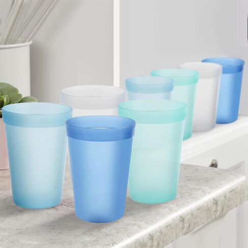 Blwan 8-Pack Small 8.5oz Plastic Cups, BPA-Free Reusable Juice Cups, Microwave & Dishwasher Safe, Translucent Assorted Colors, Stackable for Kids, Breakfast, Party & Daily Use in Kuwait