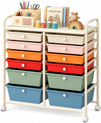 ARLIME 15-Drawer Storage Cart, 15 Drawer Trolley, Rolling Organizer Cart, Scrapbook Paper Organizer, Suitable for Office and School, Rolling Office Organizer Tools (Black) in Kuwait