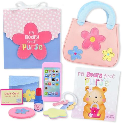 Tickle & Main My Beary First Purse Playset Baby Girl Purse - 9-Piece Faux Leather Pink Ages 1+ - Storybook & Accessories for Imaginative Play - Birthday Gift for One Year Old Girl in Saudi Arabia