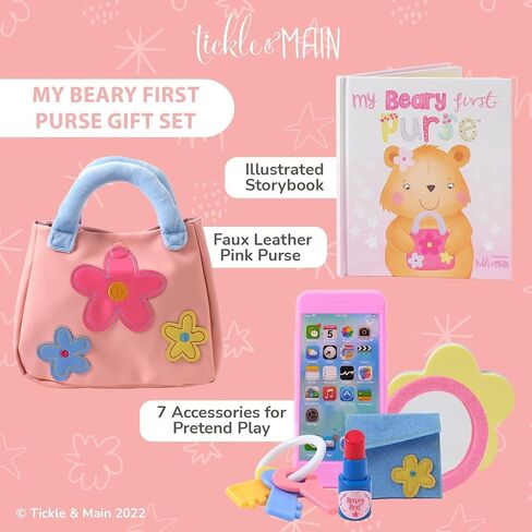 Tickle & Main My Beary First Purse Playset Baby Girl Purse - 9-Piece Faux Leather Pink Ages 1+ - Storybook & Accessories for Imaginative Play - Birthday Gift for One Year Old Girl in Saudi Arabia