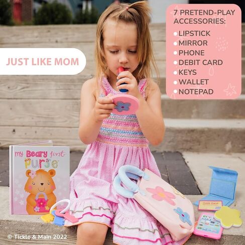 Tickle & Main My Beary First Purse Playset Baby Girl Purse - 9-Piece Faux Leather Pink Ages 1+ - Storybook & Accessories for Imaginative Play - Birthday Gift for One Year Old Girl in Saudi Arabia