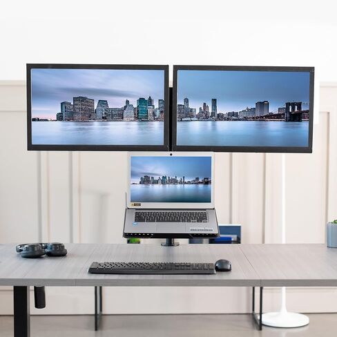 حامل مكتب VIVO للكمبيوتر المحمول وشاشة LCD مزدوجة مقاس 13 إلى 27 بوصة، حامل طويل جدًا قابل للتعديل، يناسب أجهزة الكمبيوتر المحمولة حتى 17 بوصة، أسود، STAND-V012L in Kuwait