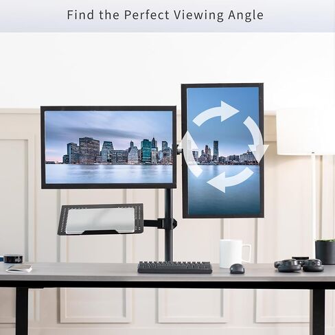 حامل مكتب VIVO للكمبيوتر المحمول وشاشة LCD مزدوجة مقاس 13 إلى 27 بوصة، حامل طويل جدًا قابل للتعديل، يناسب أجهزة الكمبيوتر المحمولة حتى 17 بوصة، أسود، STAND-V012L in Kuwait