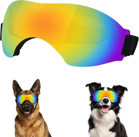 Dog Goggles for Medium to Large Breed, Adjustable UV Protection Frameless Dog Sunglasses with PC Mirror Lens, Windproof & Dustproof Pet Eye Wear for Outdoor Hiking, Riding and Skiing (Colored Lens) in Saudi Arabia