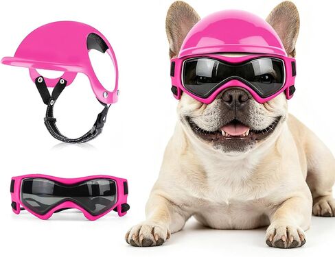 Extra Small Dog Helmet and Goggles Set - UV Protection Doggy Sunglasses, Pet Motorcycle Helmet with Ear Holes, Protect Puppy Eyes & Head for Walking Driving Riding (Black, XS) in Saudi Arabia