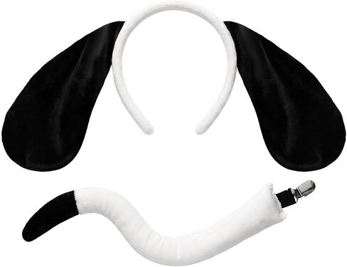 Beviliu Dog Ears Headband and Tail Set, Puppy Dog Ears Costume Black White in Saudi Arabia