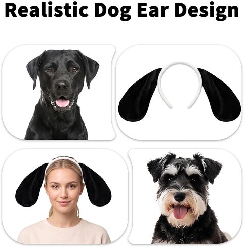 Beviliu Dog Ears Headband and Tail Set, Puppy Dog Ears Costume Black White in Saudi Arabia