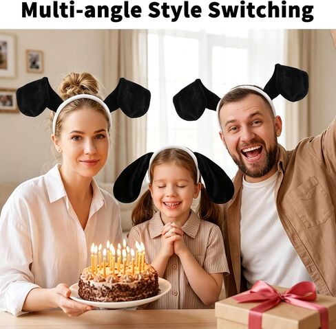 Beviliu Dog Ears Headband and Tail Set, Puppy Dog Ears Costume Black White in Saudi Arabia