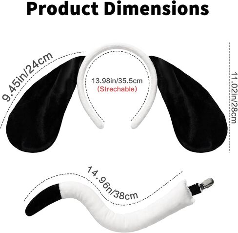 Beviliu Dog Ears Headband and Tail Set, Puppy Dog Ears Costume Black White in Saudi Arabia