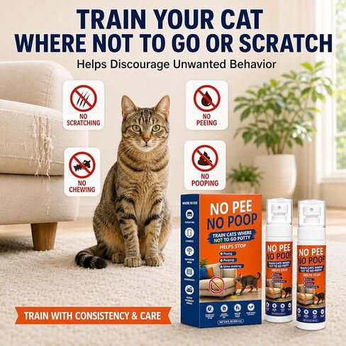Cat Deterrent Spray NO Pee Cat Training Spray for Indoor Cats, Helps Stop Repeat Peeing & Urine Marking, Gentle Formula Safe for Furniture, 2 Pack 100ml，Floors & Home 7.0 Oz in Kuwait