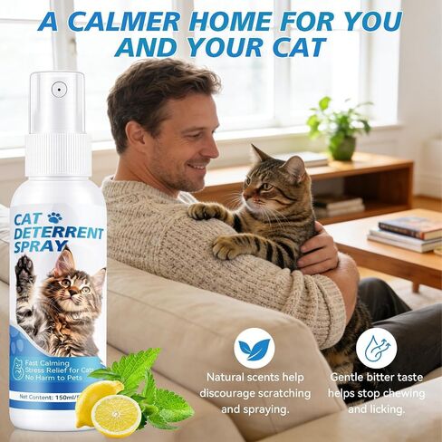 Cat Deterrent Spray, Cat Training Spray for Furniture, Indoor and Outdoor Scratch Urine Marking Deterrent, Helps Discourage Chewing and Scratching on Sofas, Rugs, Curtains, Plants, 5.28 fl oz in Kuwait