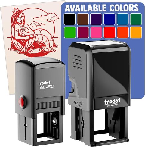 Coffee Drinking Hipster Mermaid Self-Inking Rubber Stamp Ink Stamper - 1 Inch Small - Black Ink in Kuwait