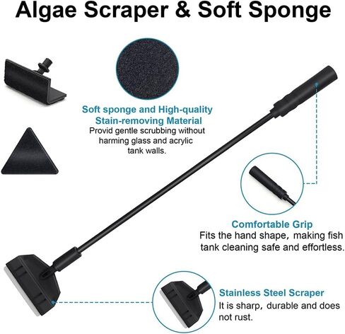 DaToo Small Aquarium Cleaner Fish Tank Cleaner 3 Interchangeable Heads 3 in 1 Cleaning Tools with Algae Scraper & Flat Sponge & Corner Sponge in Kuwait