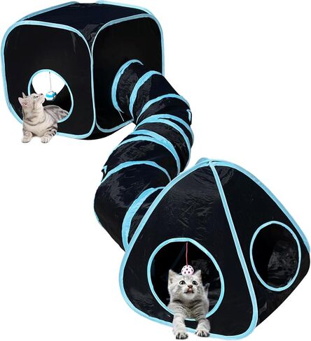 GONPETGP Cat Tunnels for Indoor Cats with Cube Tent Toys Combo, Pop Up Collapsible Crinkle Interactive Peek Hole, Cat Tube with Play Ball and Bell for Kitten, Puppy, Kitty, Rabbit - Set of 3 in Kuwait