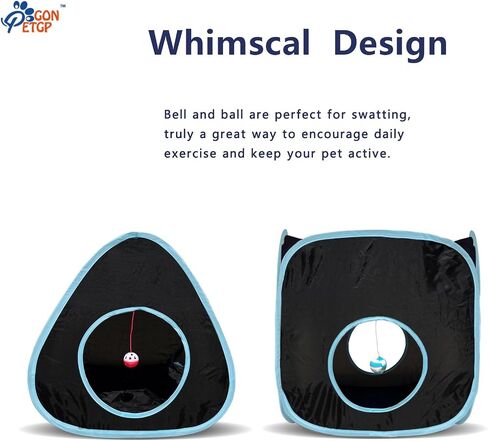 GONPETGP Cat Tunnels for Indoor Cats with Cube Tent Toys Combo, Pop Up Collapsible Crinkle Interactive Peek Hole, Cat Tube with Play Ball and Bell for Kitten, Puppy, Kitty, Rabbit - Set of 3 in Kuwait