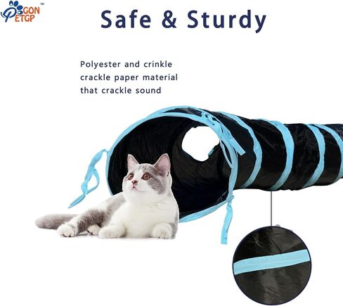 GONPETGP Cat Tunnels for Indoor Cats with Cube Tent Toys Combo, Pop Up Collapsible Crinkle Interactive Peek Hole, Cat Tube with Play Ball and Bell for Kitten, Puppy, Kitty, Rabbit - Set of 3 in Kuwait