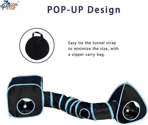 GONPETGP Cat Tunnels for Indoor Cats with Cube Tent Toys Combo, Pop Up Collapsible Crinkle Interactive Peek Hole, Cat Tube with Play Ball and Bell for Kitten, Puppy, Kitty, Rabbit - Set of 3 in Kuwait