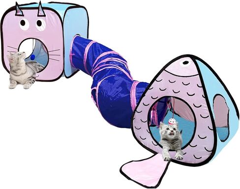 GONPETGP Cat Tunnels for Indoor Cats with Cube Tent Toys Combo, Pop Up Collapsible Crinkle Interactive Peek Hole, Cat Tube with Play Ball and Bell for Kitten, Puppy, Kitty, Rabbit - Set of 3 in Kuwait