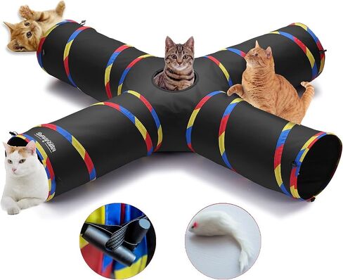 4 Way Cat Tunnels for Indoor Cats with Mouse Toy & Play Ball in Kuwait