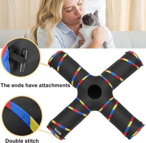4 Way Cat Tunnels for Indoor Cats with Mouse Toy & Play Ball in Kuwait