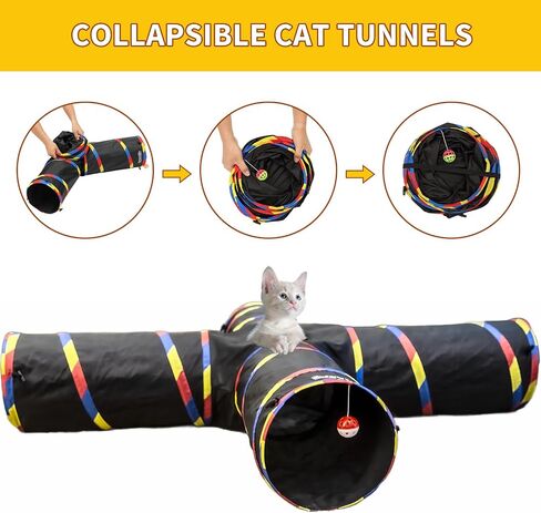 4 Way Cat Tunnels for Indoor Cats with Mouse Toy & Play Ball in Kuwait