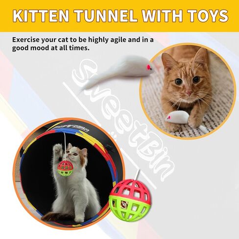 4 Way Cat Tunnels for Indoor Cats with Mouse Toy & Play Ball in Kuwait