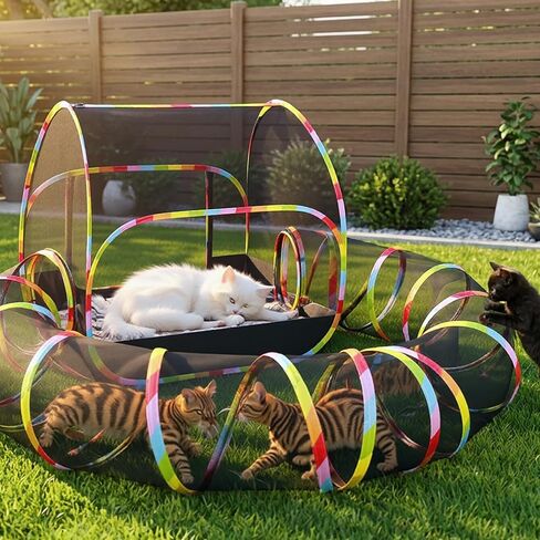 Outdoor Cat Enclosure 2-in-1, Catio with Pop Up Tunnel for Indoor Cats in Kuwait