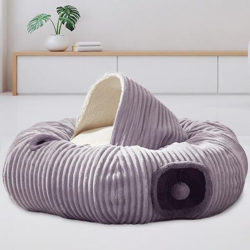 WINDRACING Cat Tunnel Bed for Indoor Cats - Cute Cat Donut Tunnel with Washable Circle Cushion, Round Pet Play Toy for Kitten/Puppy/Rabbit, Grey in Saudi Arabia