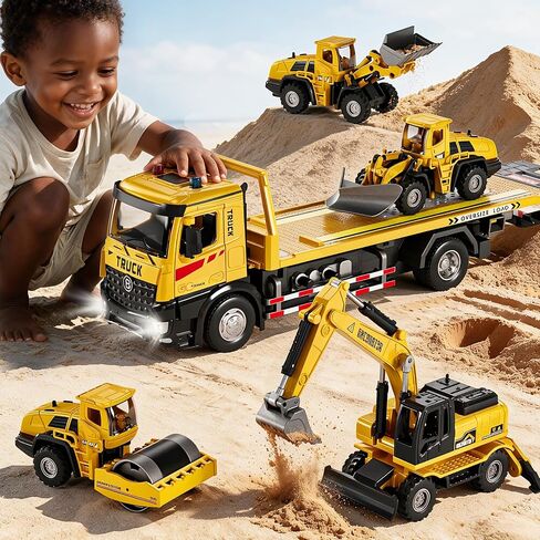 Pupu Pig 5Pcs Construction Toys, Metal Semi Truck Toy with Electric Lift in Saudi Arabia
