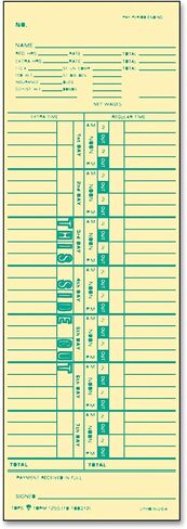 TOPS Time Cards, Weekly, 1-Sided, Numbered Days, 3-1/2" x 10-1/2", Manila, Green Print, 500-Count (1255) in Kuwait