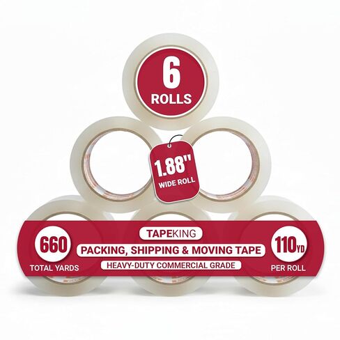 شريط تغليف شفاف من Tape King - 60 ياردة لكل لفة (6 بكرات إعادة التعبئة) - بعرض 2 بوصة أقوى 2.7 مل، أشرطة مستودع صناعية لاصقة شديدة التحمل لنقل التعبئة والتغليف والشحن والمكتب والتخزين in Kuwait