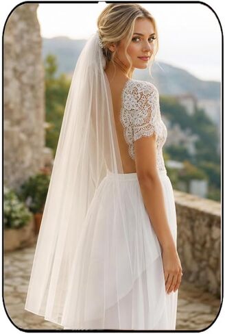 Unsutuo 1 Tier Bride طرحة زفاف سوداء بأطراف الأصابع طرحة زفاف من التول مع مشط وحافة مقطوعة (أسود) in Kuwait