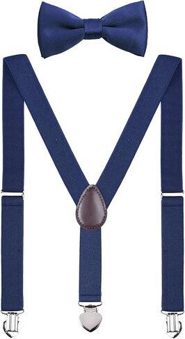 Men's Boys' Suspenders and Bow Tie Set Adjustable with Heart Clips in Kuwait