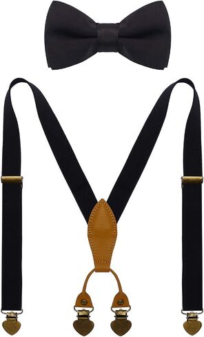 Men's Boys' Suspenders and Bow Tie Set with Heart Clips Y Style Adjustable in Kuwait
