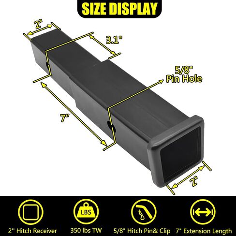 Trailer Hitch Extension, 2 Inch Receiver Tube Extender, 7 Inch Extension Length, with 5/8 Inch Hitch Pin and Clips, 3500 lbs GTW in Kuwait